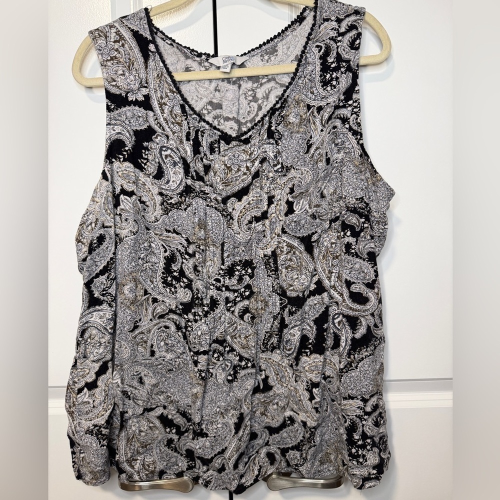 Croft & Barrow Paisley Sleeveless Blouse Black Gray Women’s XXL
